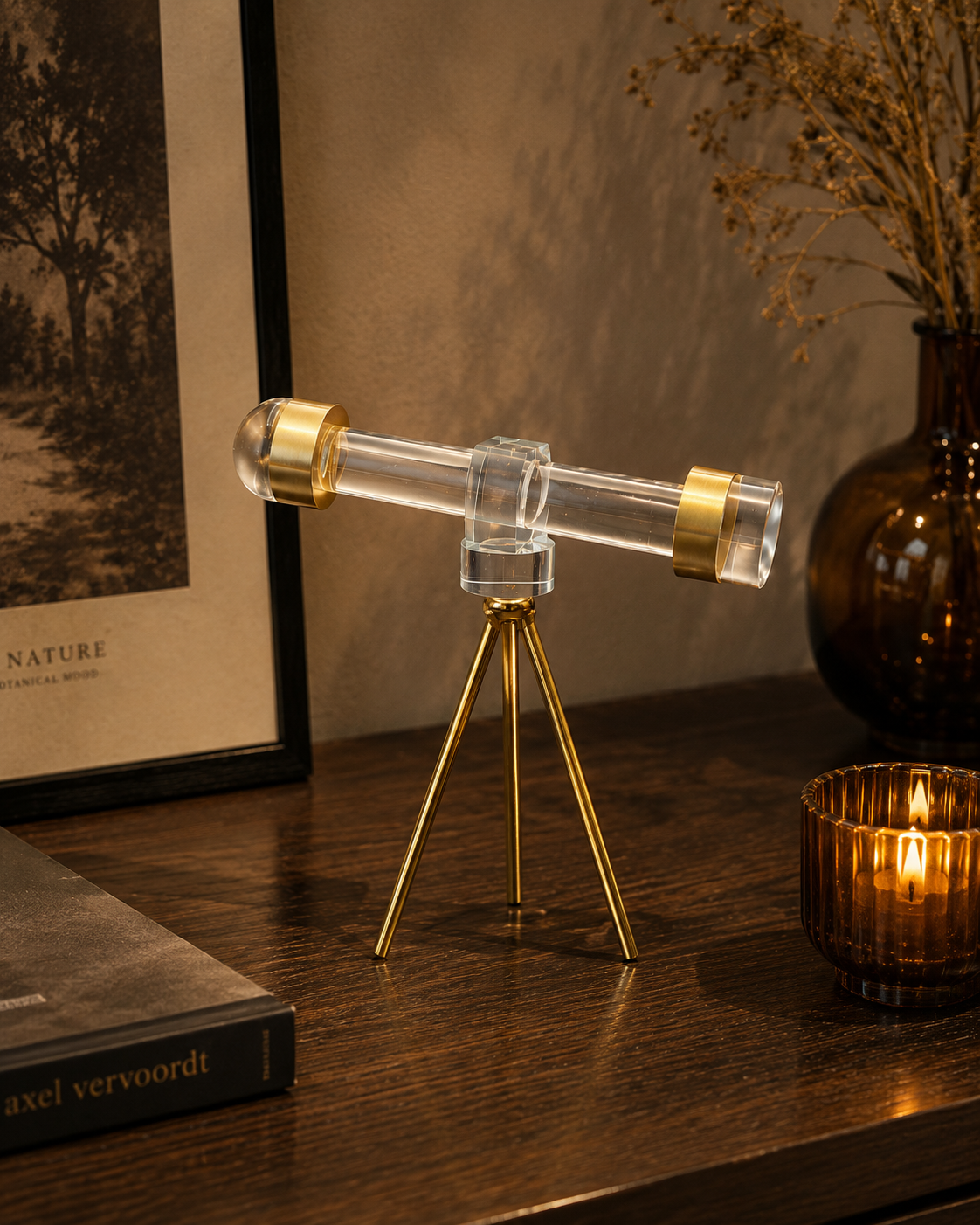 Luxury Mini Crystal Telescope Showpiece | Vintage Nautical Home Decor | Decorative Tabletop Accent