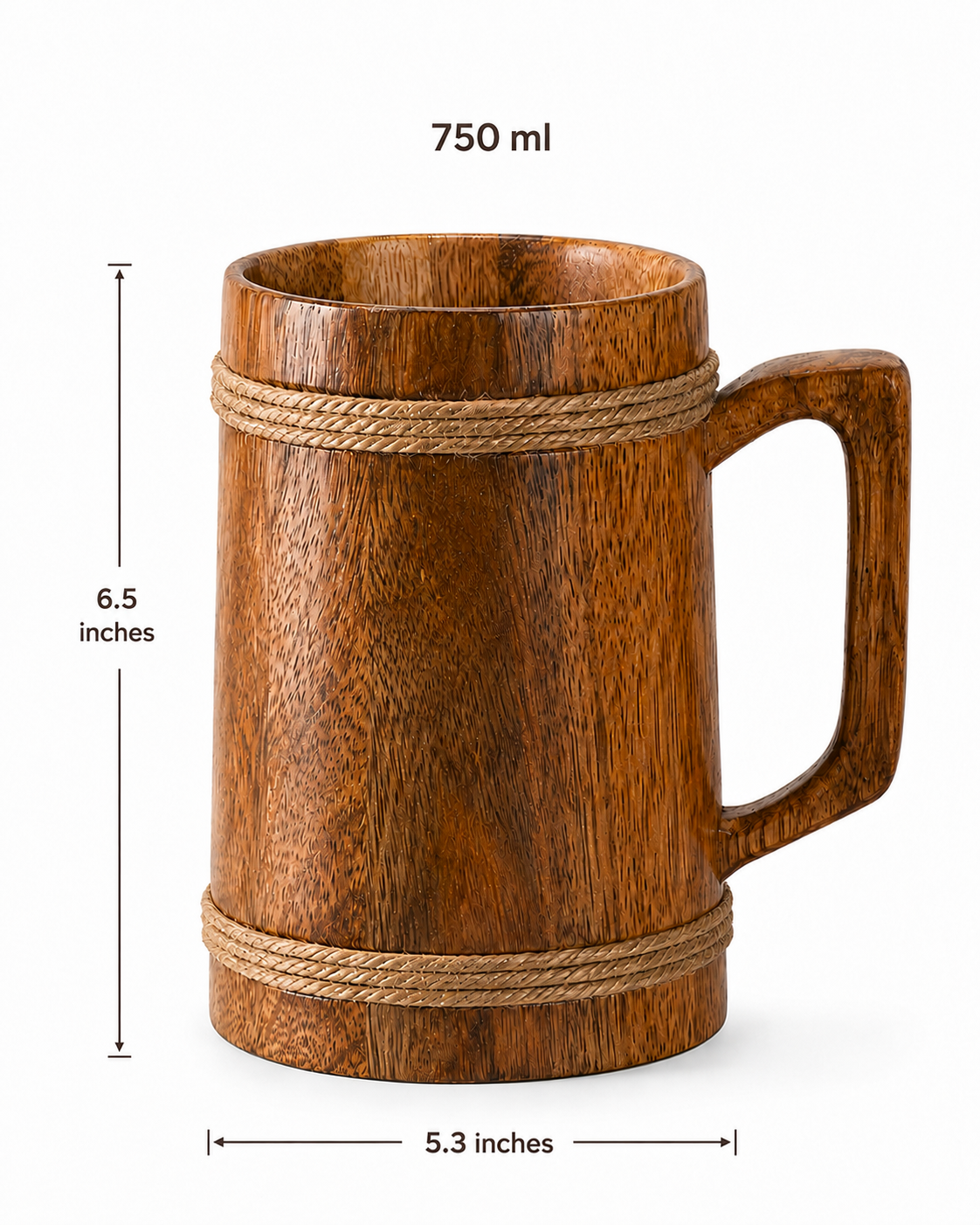 Handcrafted Wooden Beer Mug | 750ml | Rustic Drinkware for Home Bar