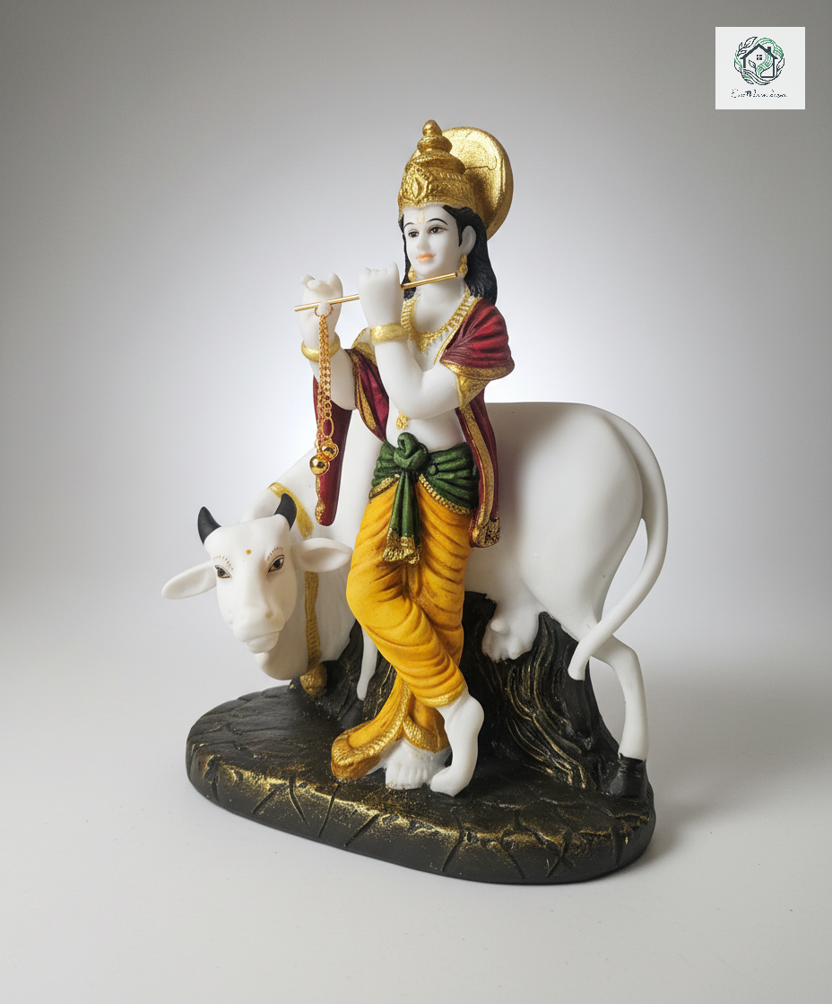 Krishna with Cow | Idol | Spiritual Decor | Multicolor