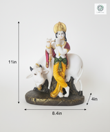 Krishna with Cow | Idol | Spiritual Decor | Multicolor
