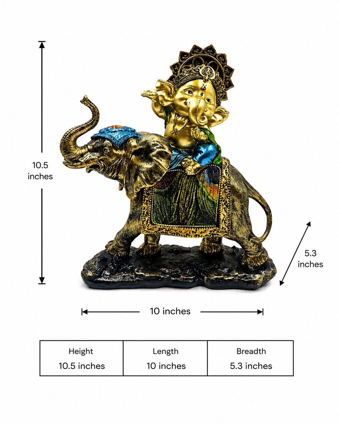 Ganesha on Elephant Face | Idol | Spiritual Decor | Left