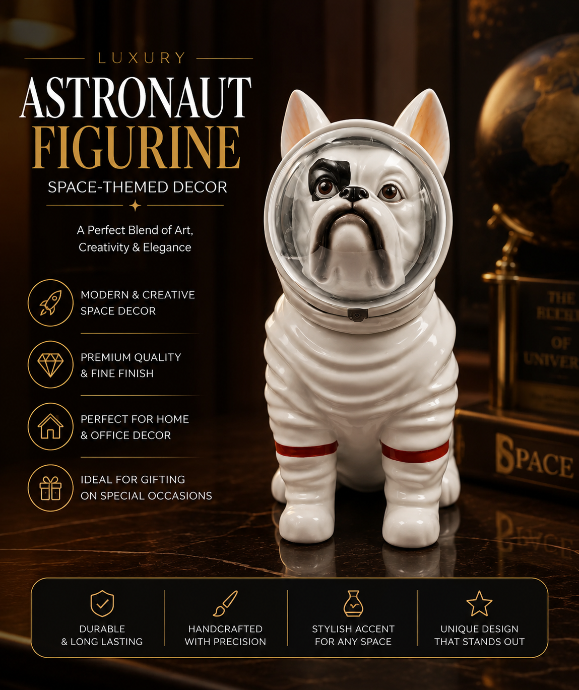 Luxury Astronaut Figurine | Modern Home & Office Decor | Space-Themed Decorative Showpiece