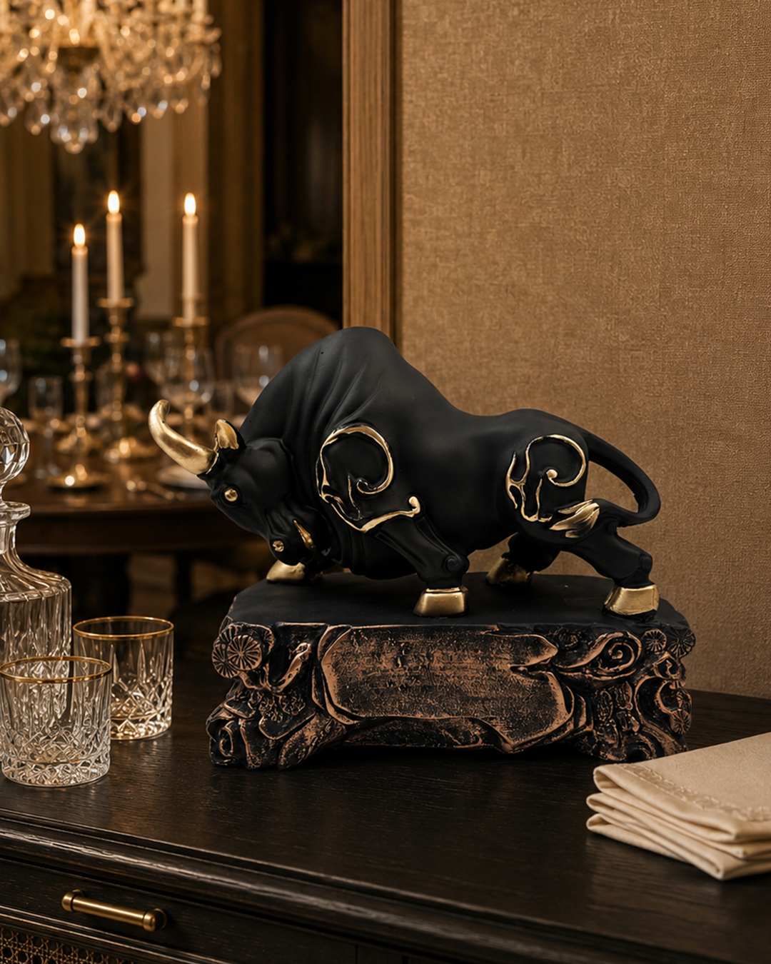 Bull | Figurine | Home Decor | Gold Black