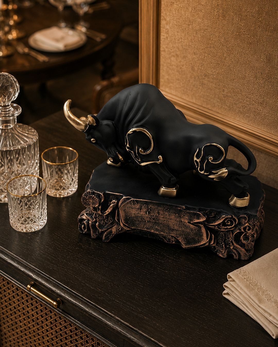 Bull | Figurine | Home Decor | Gold Black