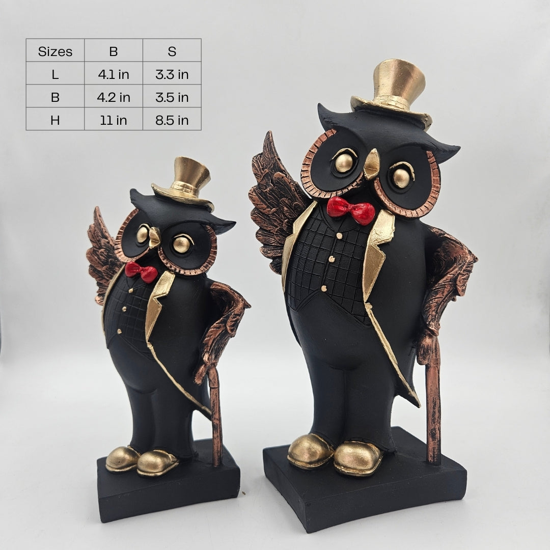Owl Pair | Figurine Set | Home Decor | Black