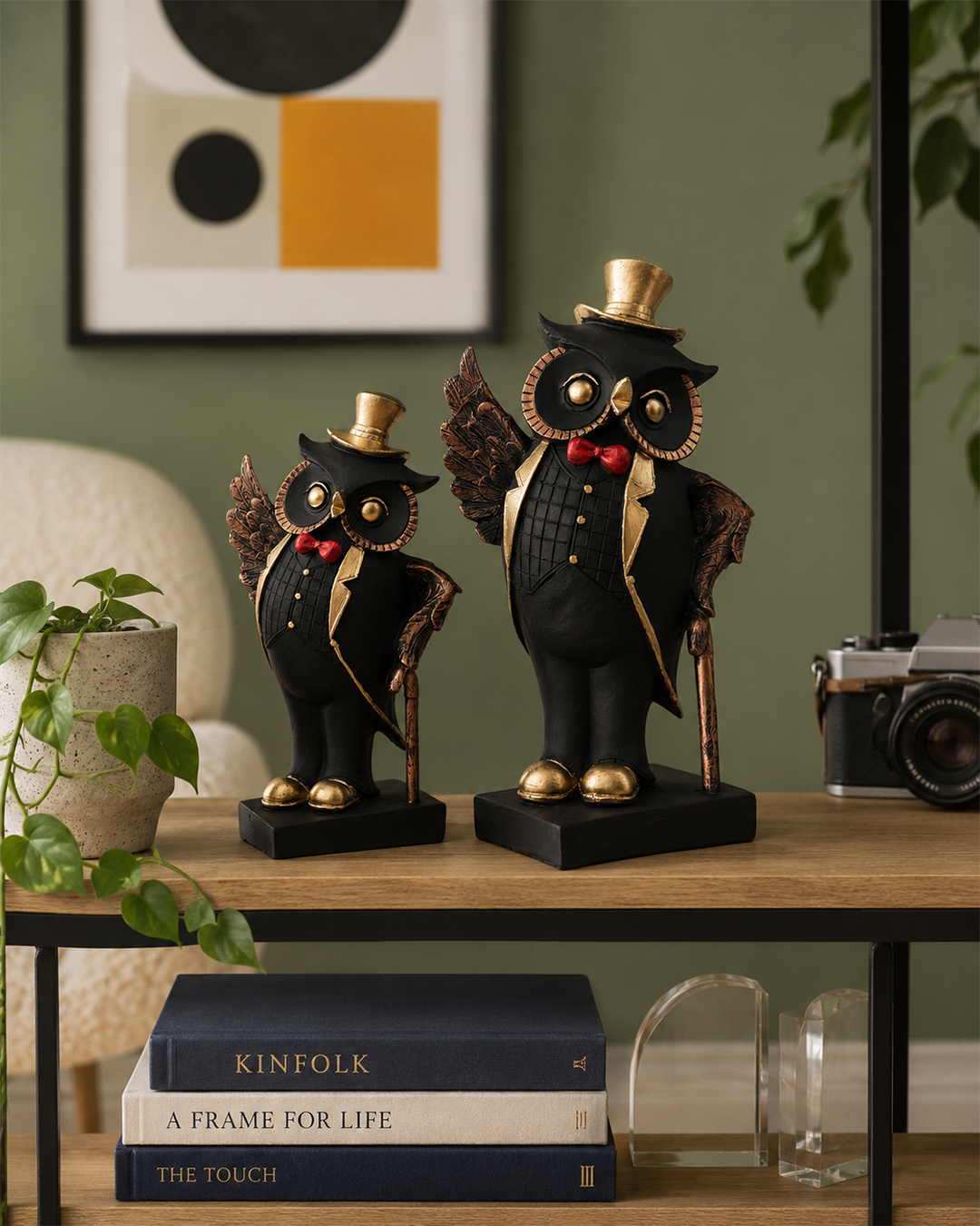 Owl Pair | Figurine Set | Home Decor | Black