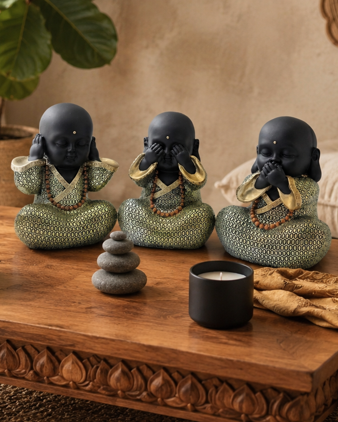 Laughing Buddha Set | Figurine Set | Feng Shui Decor | 3 Pc