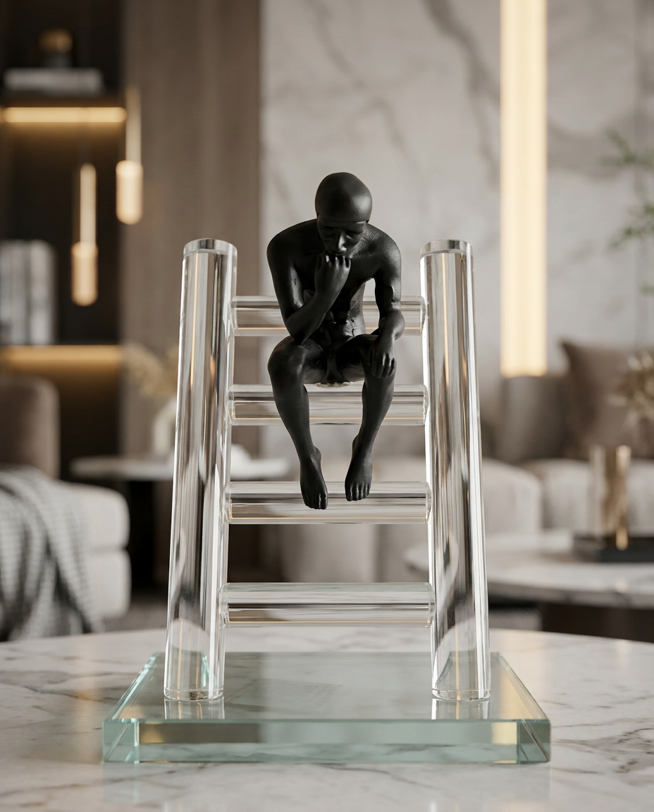 Crystal Man Sitting | Figurine | Modern Decor | Stairs
