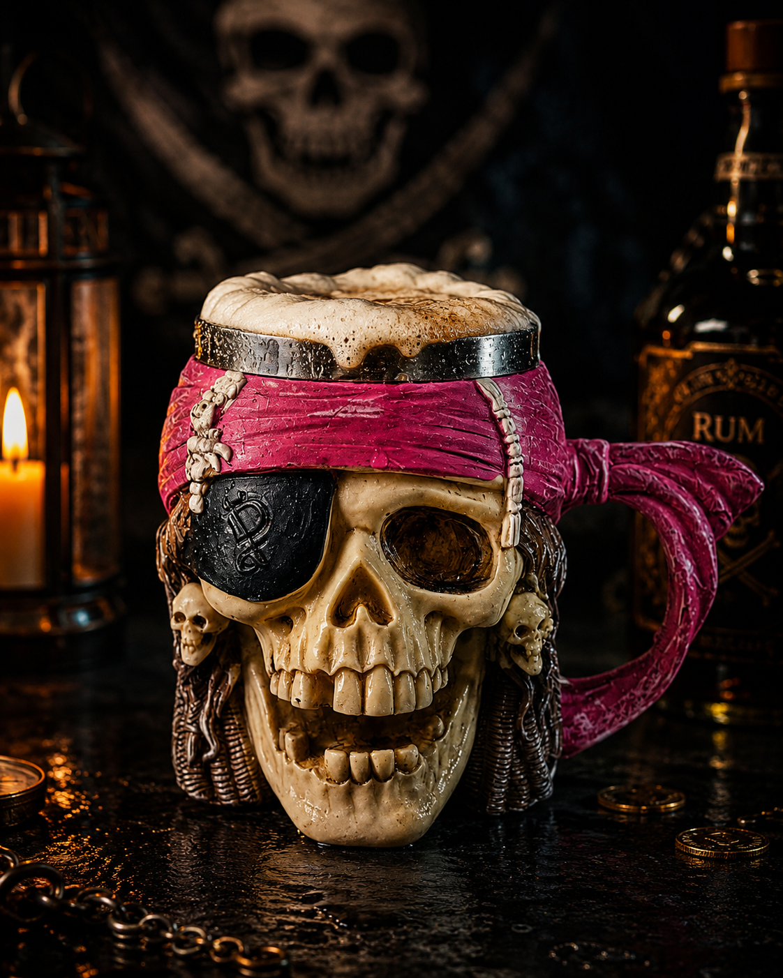Resin Pirate Skull Goblet Beer Mug | Themed Drinkware | Bar Decor | Pirate Design