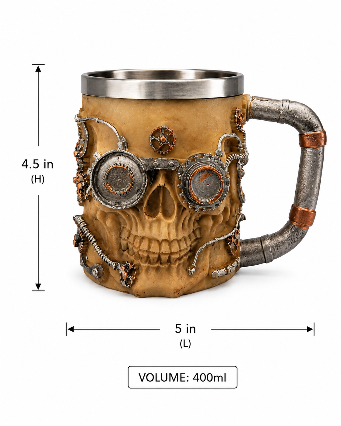 Designer Resin Skull Beer Mug | 400ml | Unique Gothic Drinkware for Beer & Cocktails