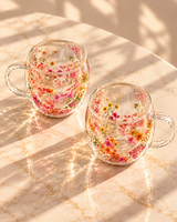 Floral Double Wall Glass Mug Set | Coffee & Tea Cups| Set of 2