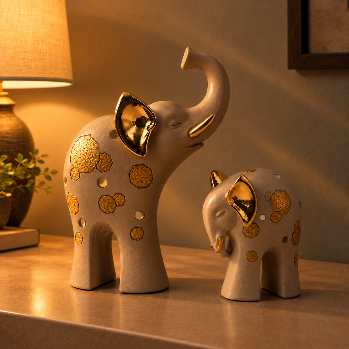 Majestic Elephant Duo Showpiece – Modern Decorative Accent | Vastu Home Decor