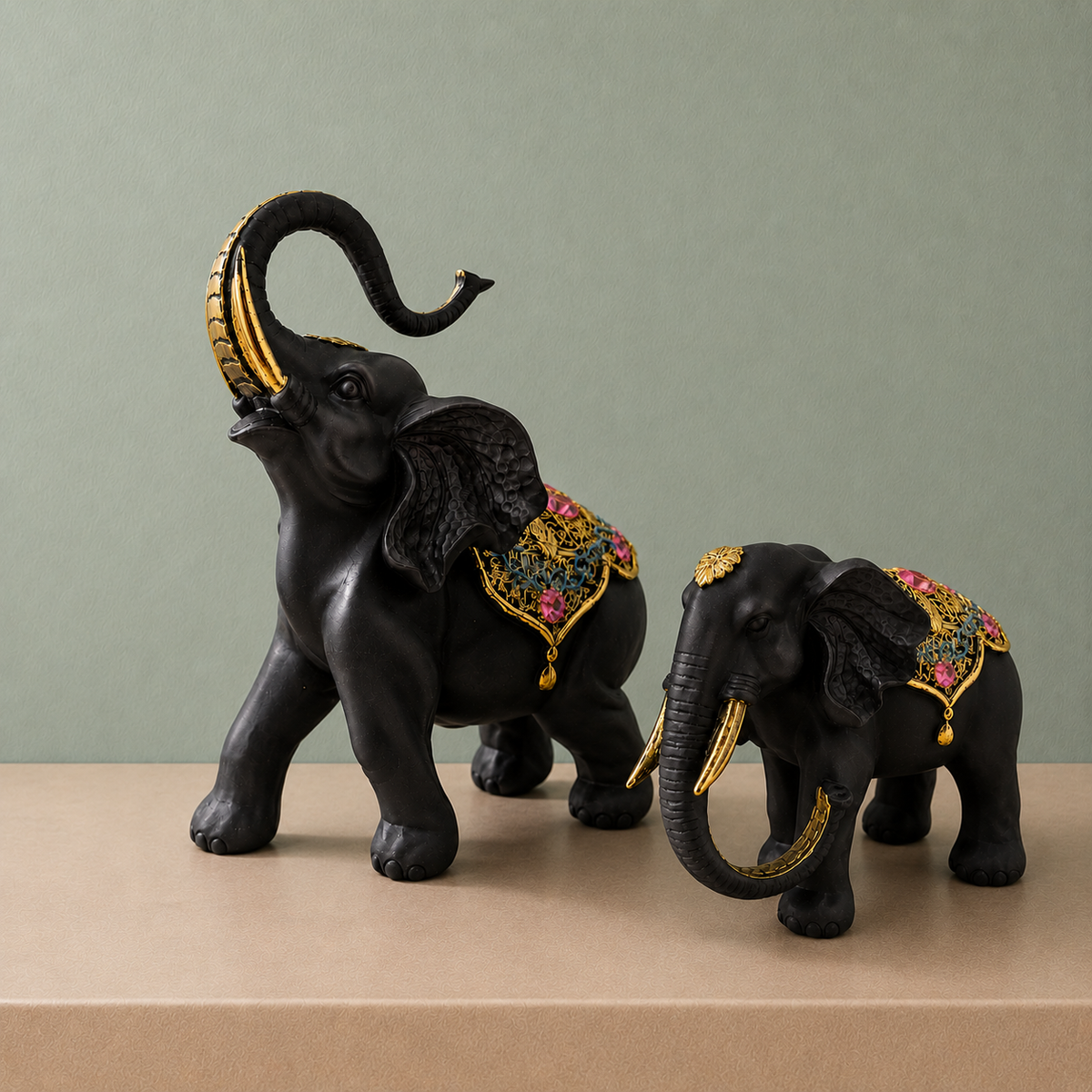 Premium Elephant Pair Statue for Home Decor | Vastu Decorative Showpiece | Symbol of Strength, Wisdom & Prosperity