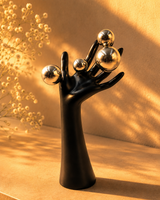 Black Hand Sculpture with Silver Orbs | Modern Abstract Home Decor