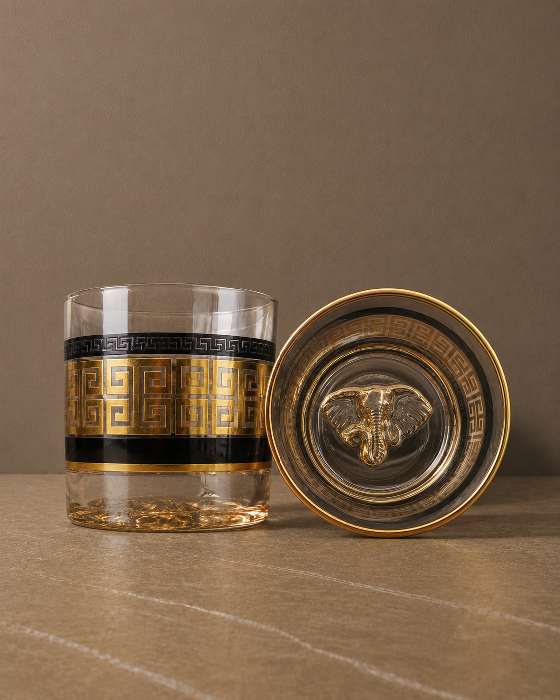 Designer Whiskey Glass Set of 6 | Elephant Base DOF Tumblers | 320 ml | Gold