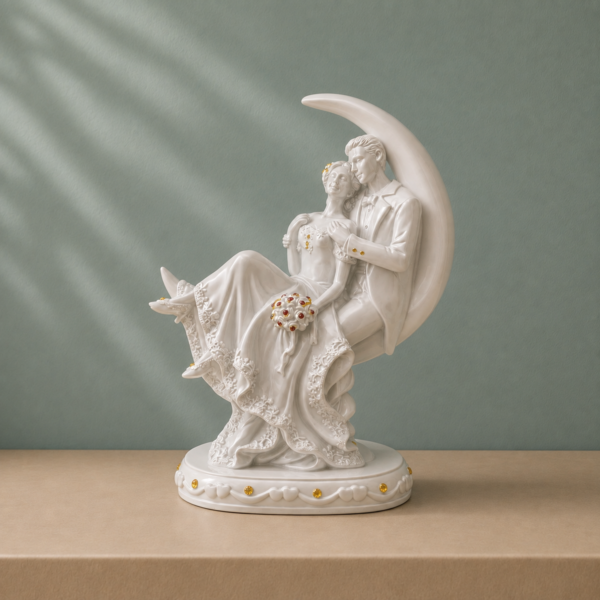 Romantic Couple on Moon Showpiece | Romantic Decor | White