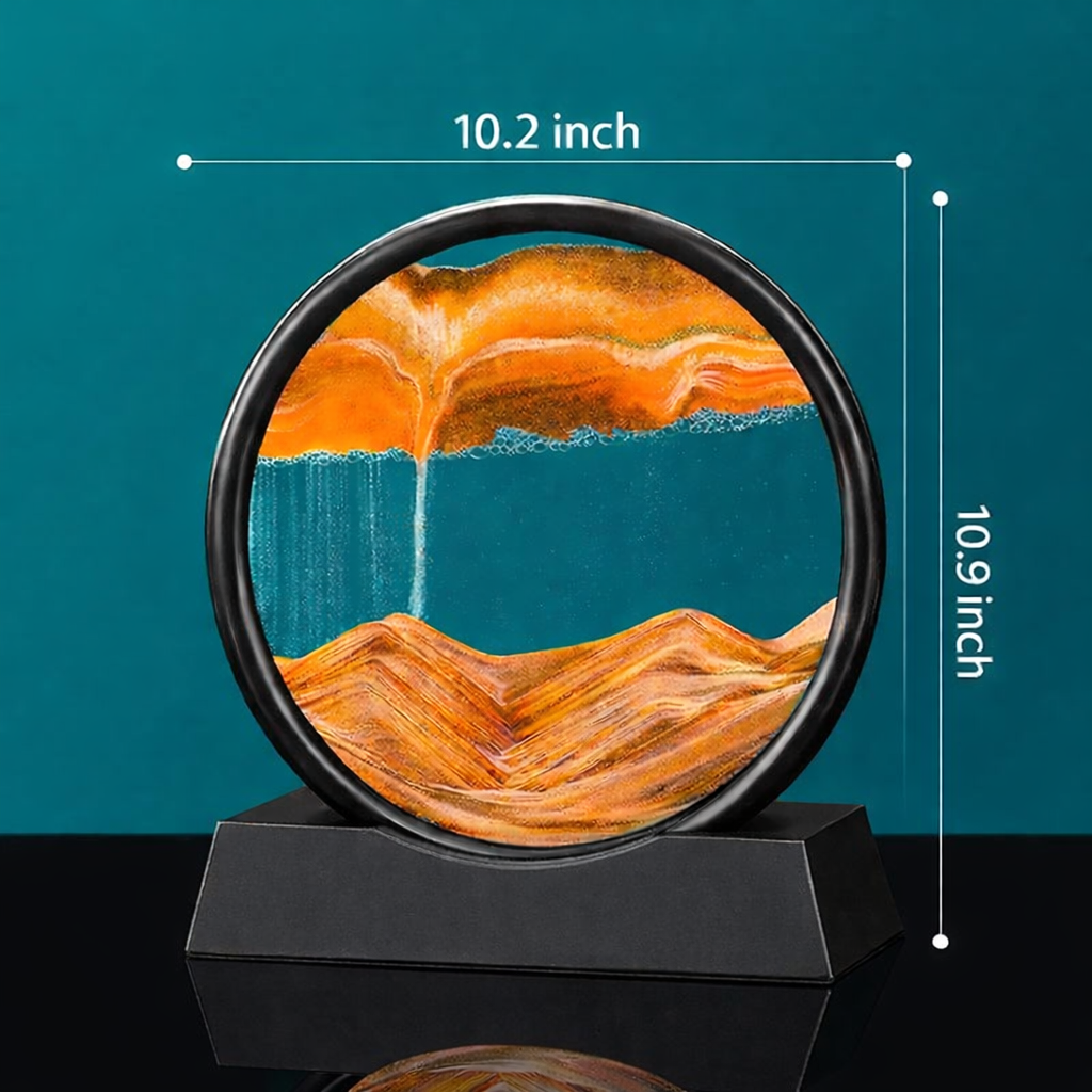 Moving Sand Art Picture in Motion – Round Glass 3D Deep Sea Landscape, Dynamic Flowing Sand Art, Relaxing Desktop & Table Decor