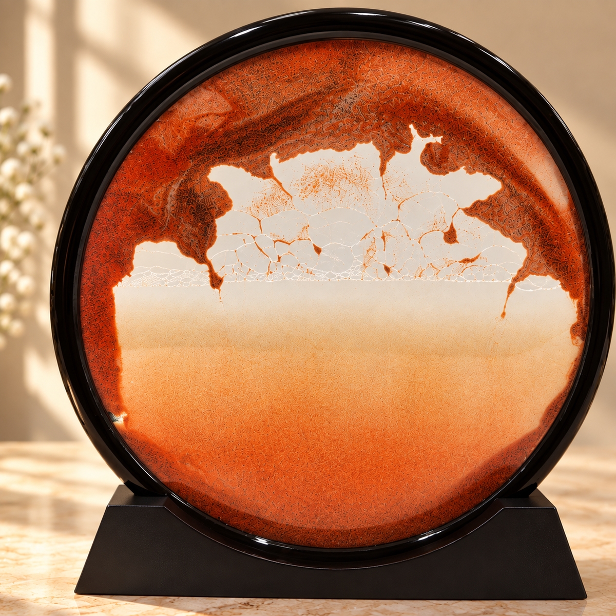 Moving Sand Art Picture in Motion – Round Glass 3D Deep Sea Landscape, Dynamic Flowing Sand Art, Relaxing Desktop & Table Decor