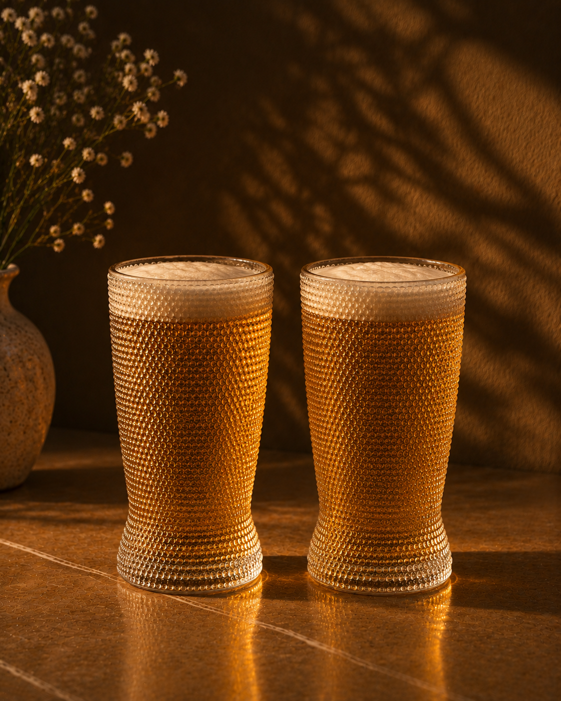 Bubble Texture Beer Glass Set | Hobnail | Premium Pint Glasses | 350 ml | Set of 6
