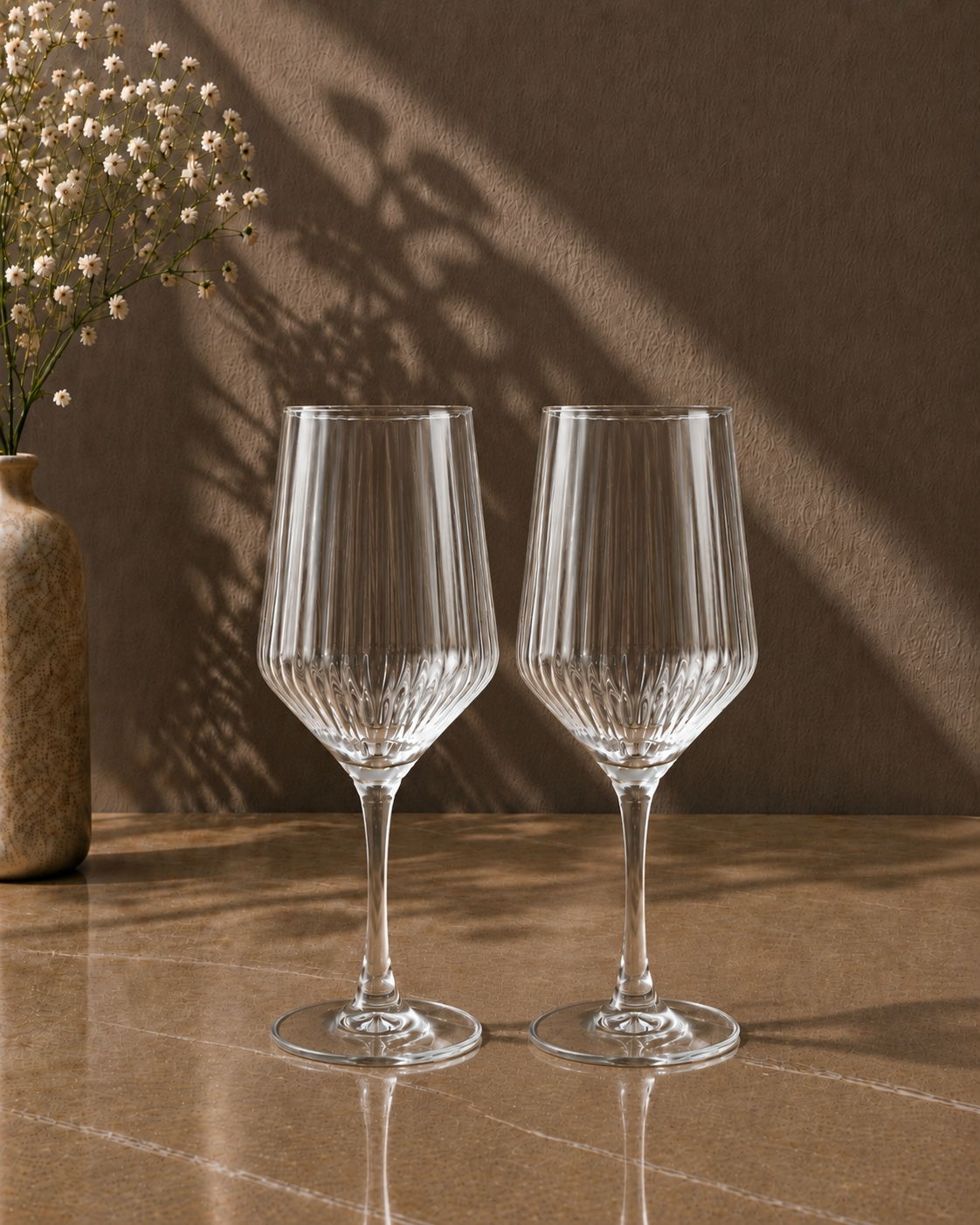 Ribbed Wine Glass Set – Elegant Red & White Wine Glasses | Luxury Tableware | Set of 6
