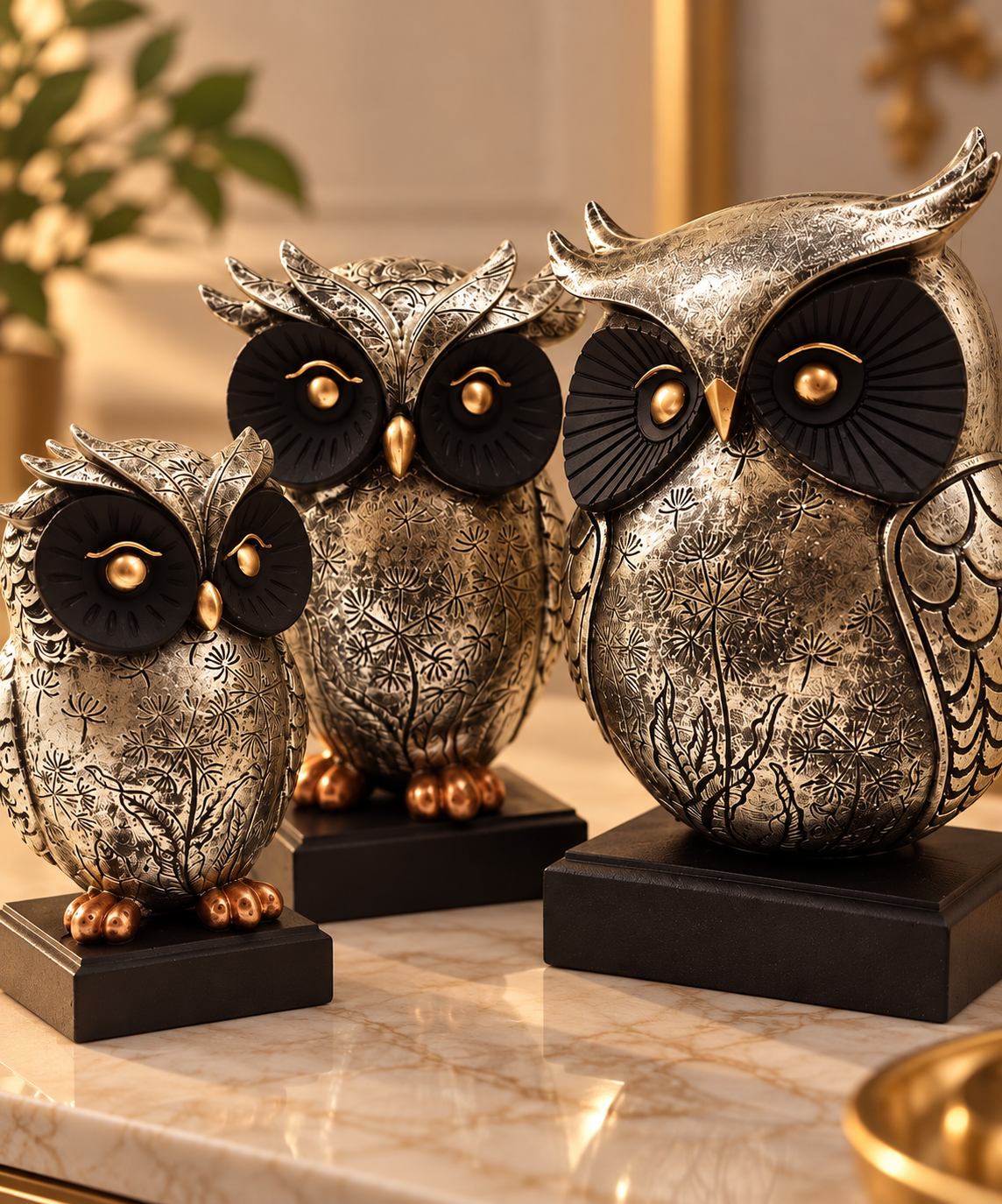 Lucky Owl Family Figurine Set | Decorative Owl Showpiece for Home Decor
