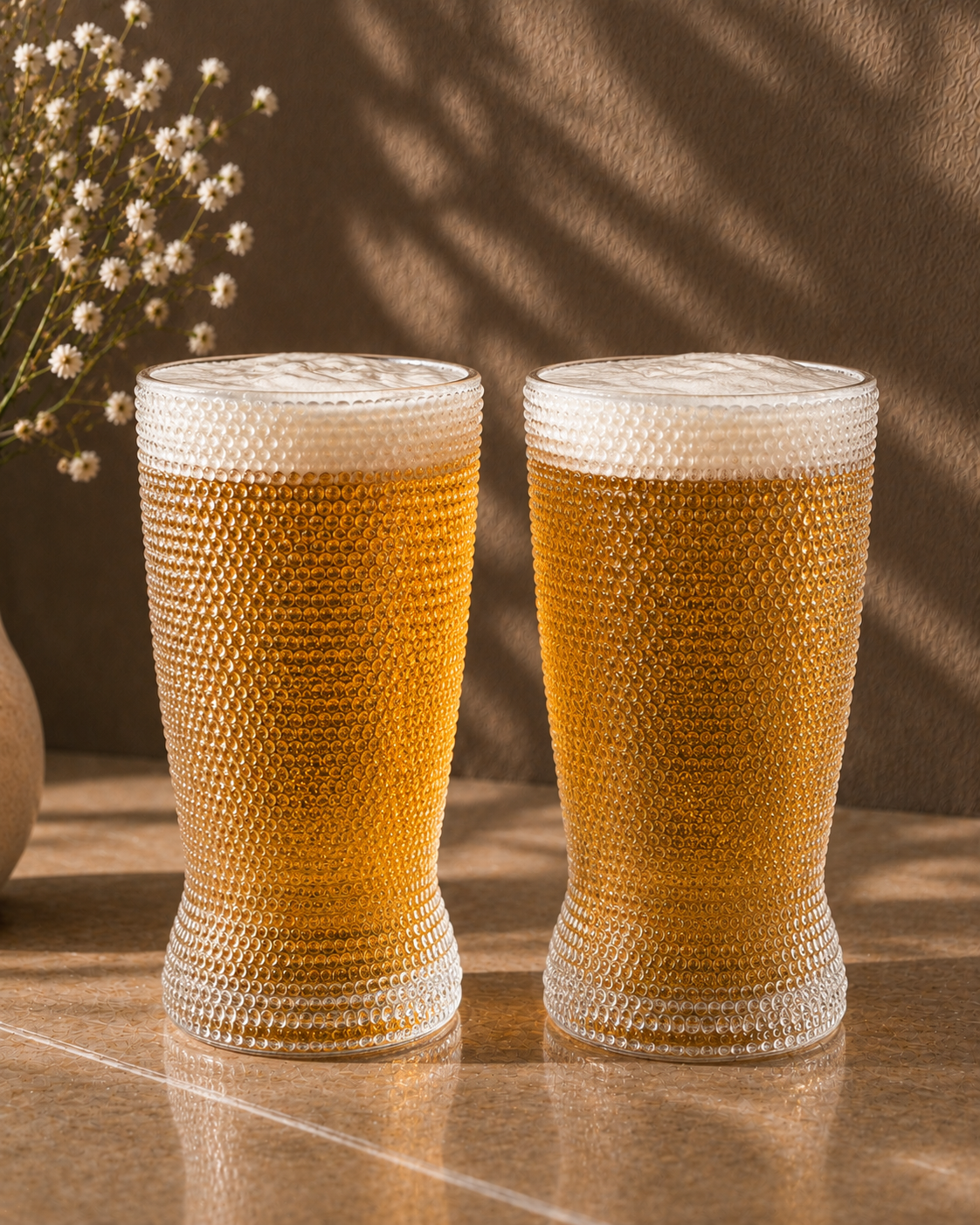 Bubble Texture Beer Glass Set | Hobnail | Premium Pint Glasses | 350 ml | Set of 6