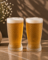 Bubble Texture Beer Glass Set | Hobnail | Premium Pint Glasses | 350 ml | Set of 6