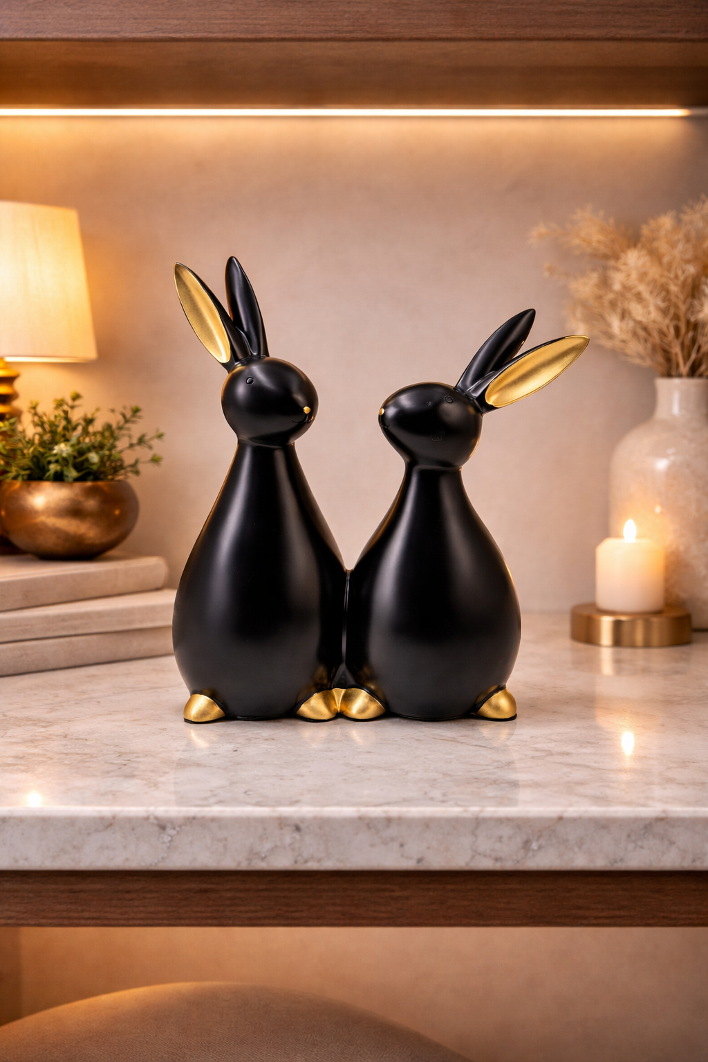 Rabbit Pair | Showpiece | Home Decor Accent | Black