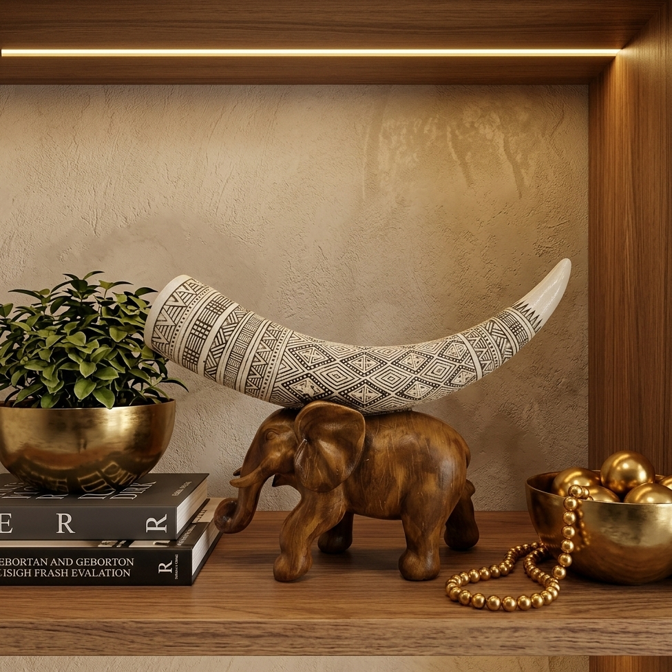 Elephant with Tusks | Statue | Traditional Decor | Premium