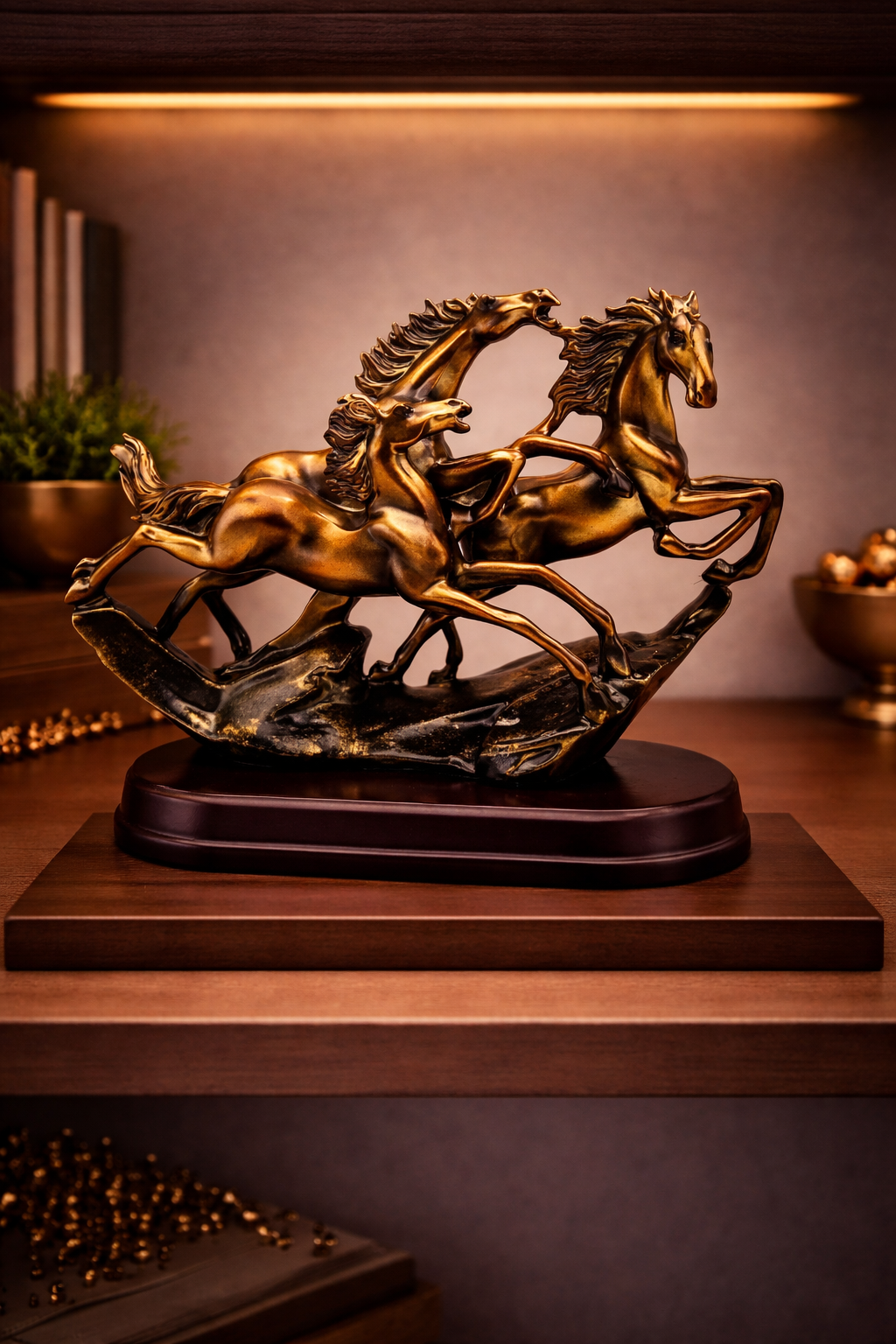 3 Running Horses | Showpiece | Vastu Home Decor | Golden