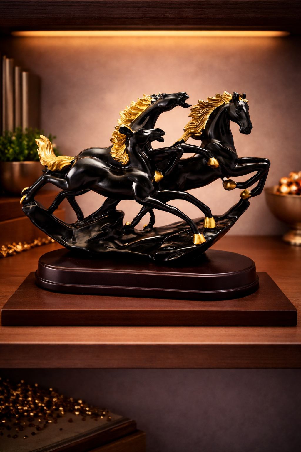 3 Running Horses | Sculpture | Modern Home Decor | Black