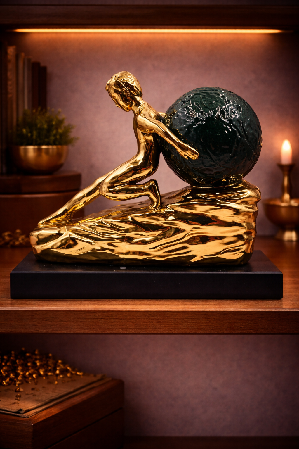 Man with Stone | Figurine | Modern Decor | Golden