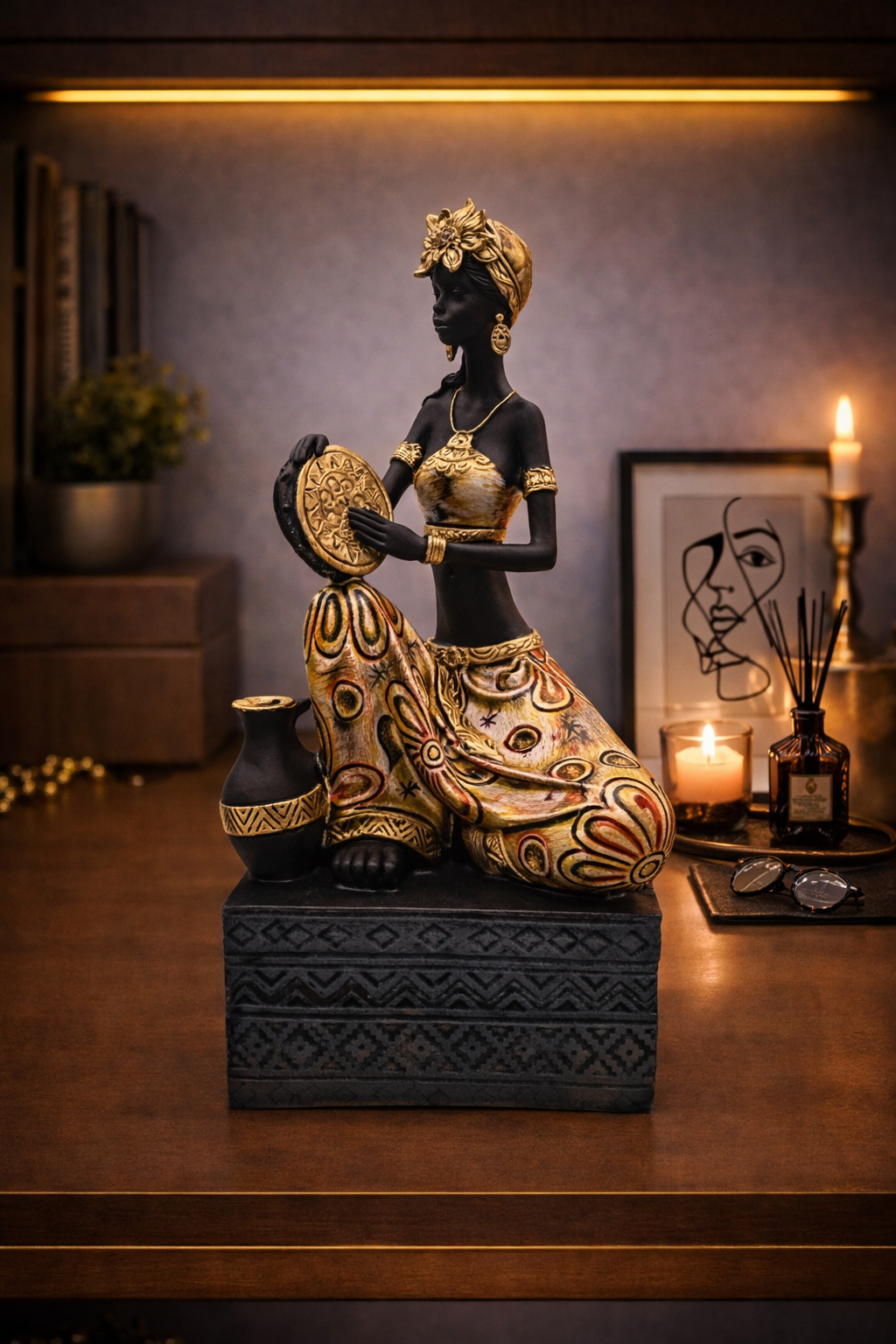 Girl with Drum | Figurine | Ethnic Decor | Right