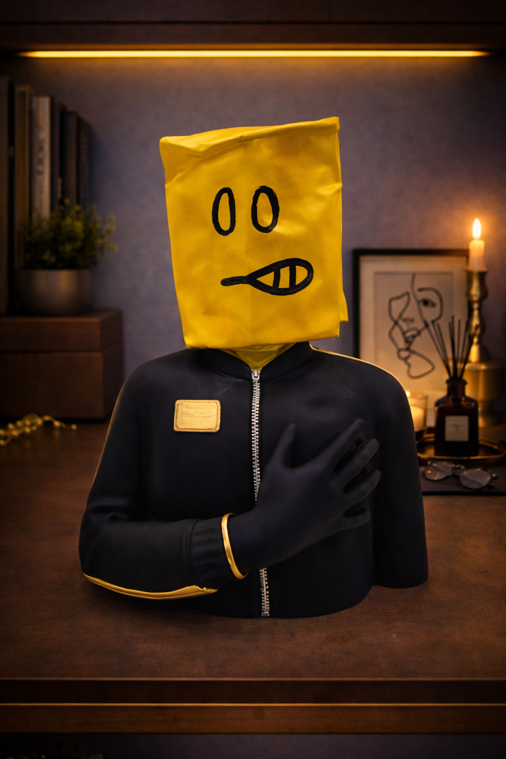 Half Face Man | Sculpture | Abstract Decor | Yellow