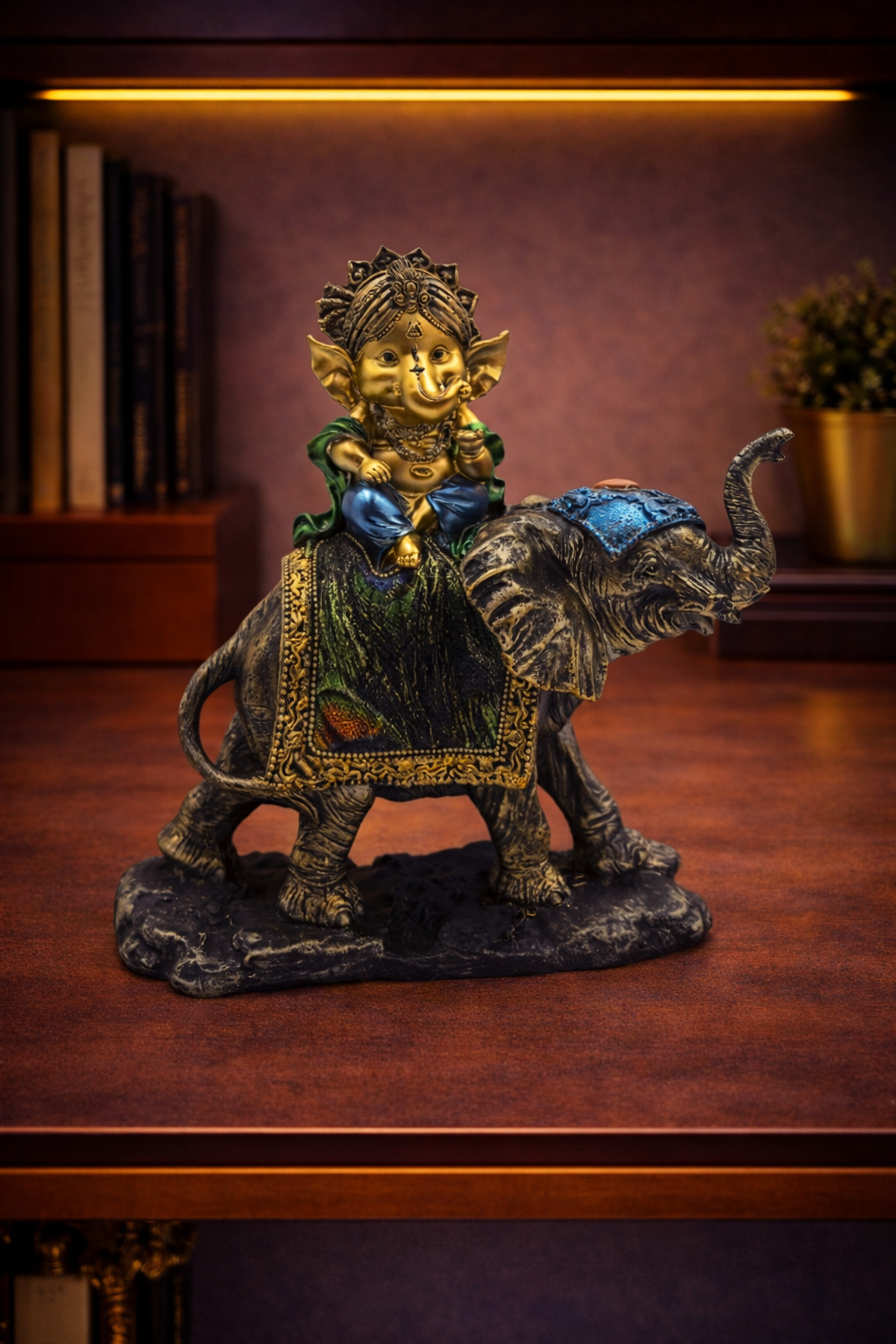 Ganesha on Elephant Face | Idol | Spiritual Decor | Left
