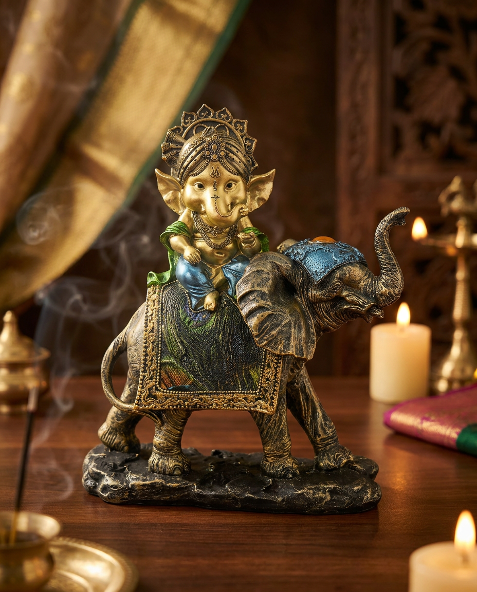 Ganesha on Elephant Face | Idol | Spiritual Decor | Right