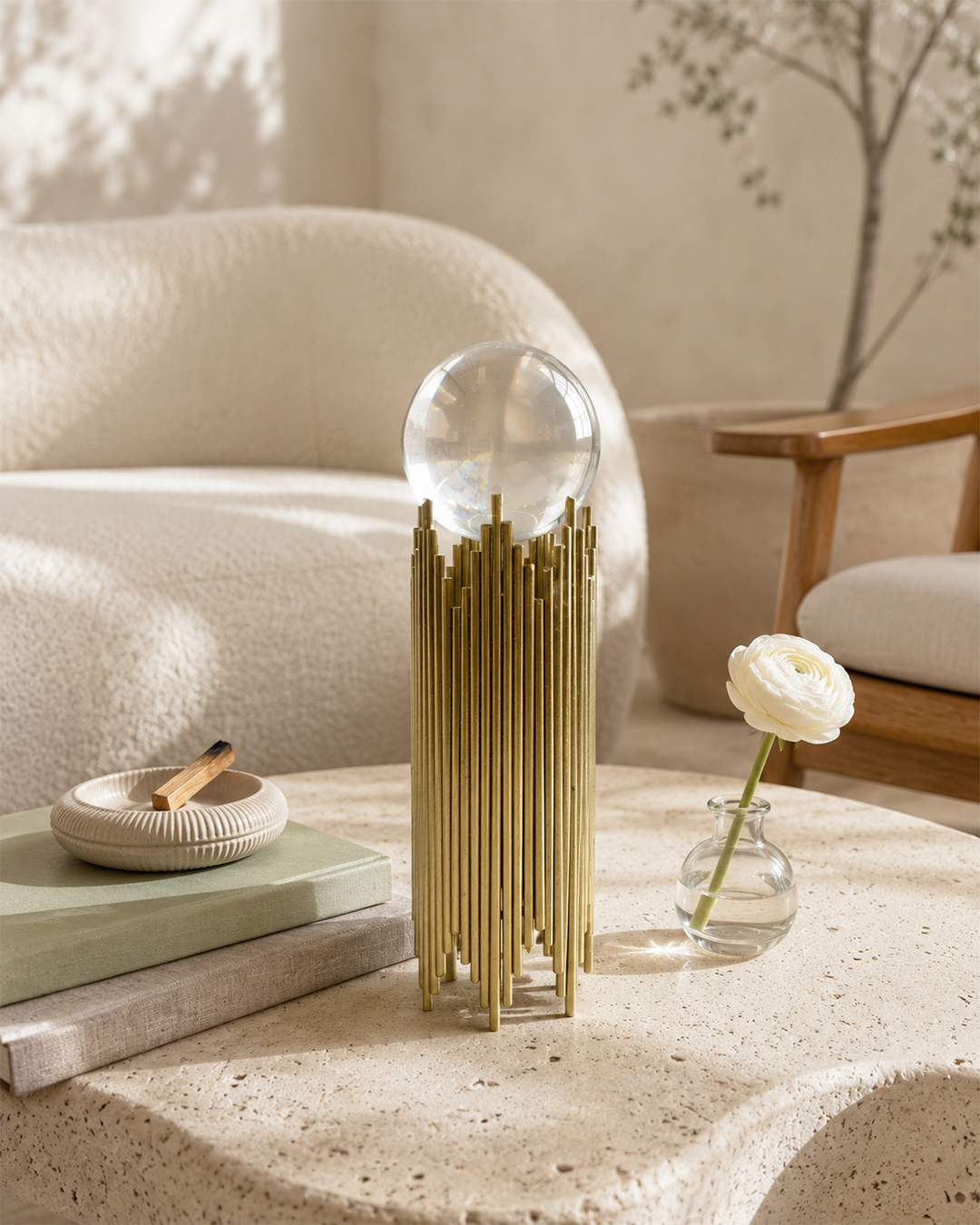 Crystal Ball Mesh | Showpiece | Feng Shui Decor | Gold Stand