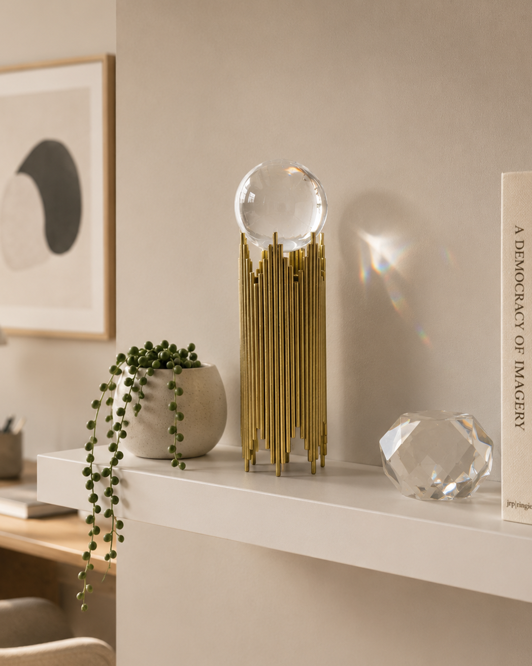 Crystal Ball Mesh | Showpiece | Feng Shui Decor | Gold Stand