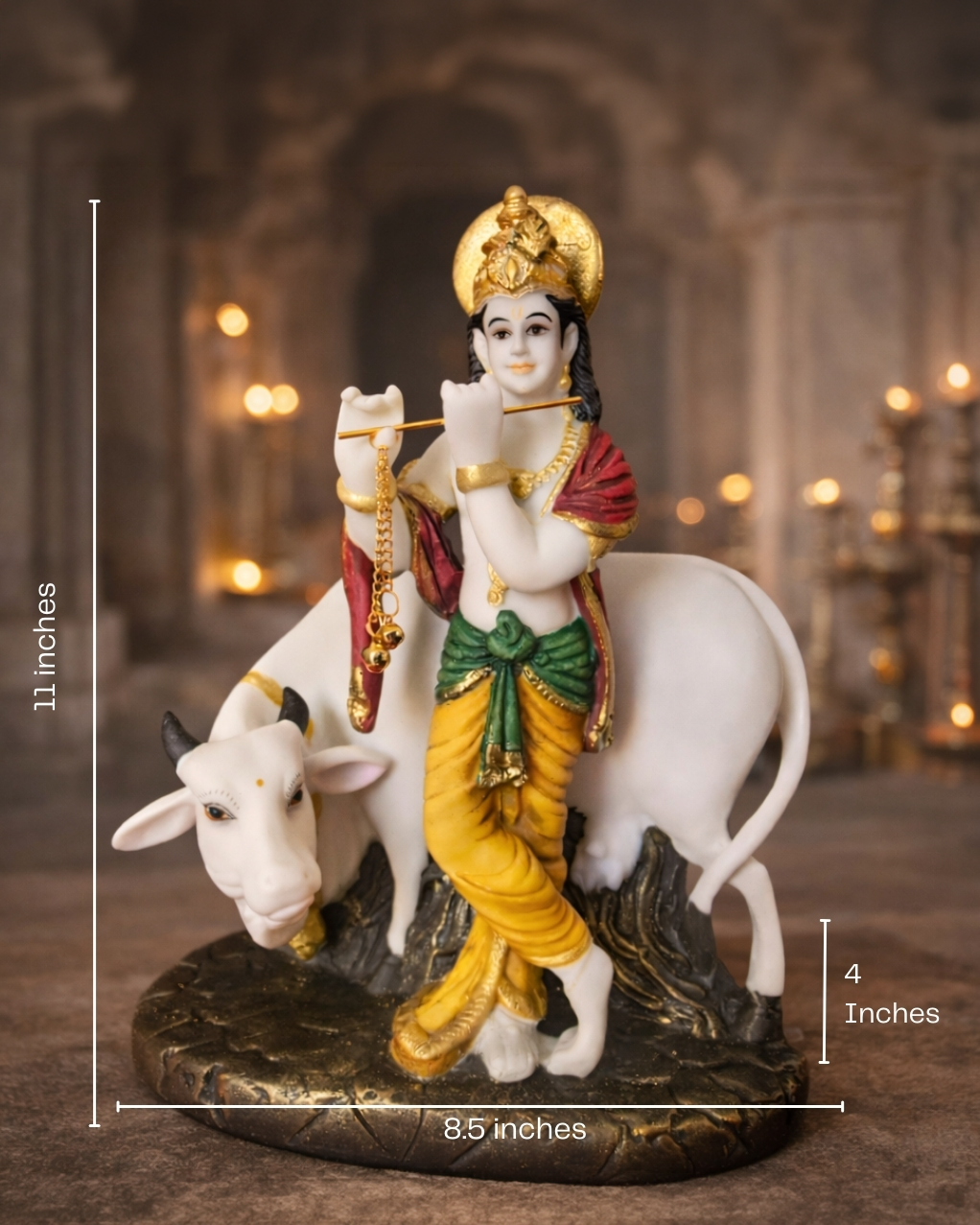 Krishna with Cow Divine Blessings Idol |Krishna with Kamadhenu | Spiritual Decor | Multicolor