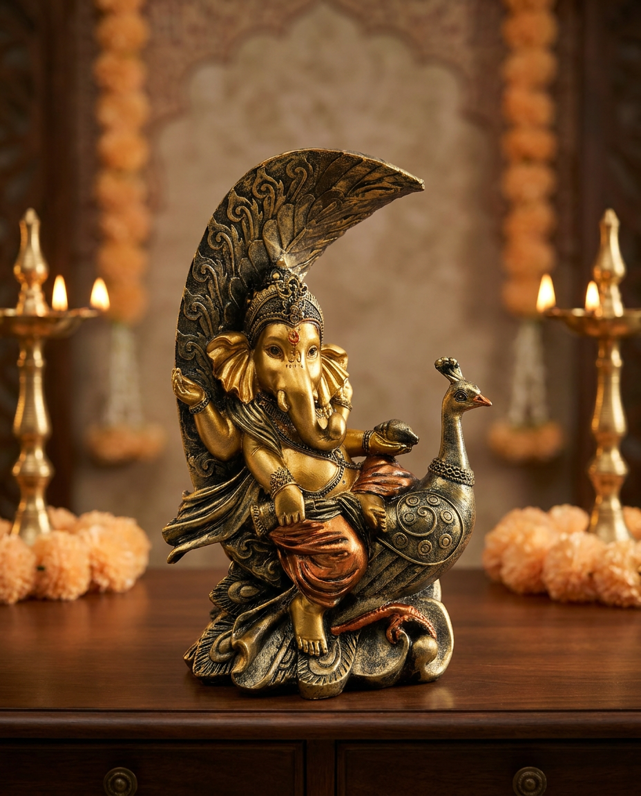 Ganesha on Peacock | Idol | Spiritual Decor | Classic