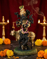 Krishna with Cow | Idol | Spiritual Decor | Black