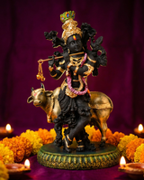 Krishna with Cow | Idol | Spiritual Decor | Black