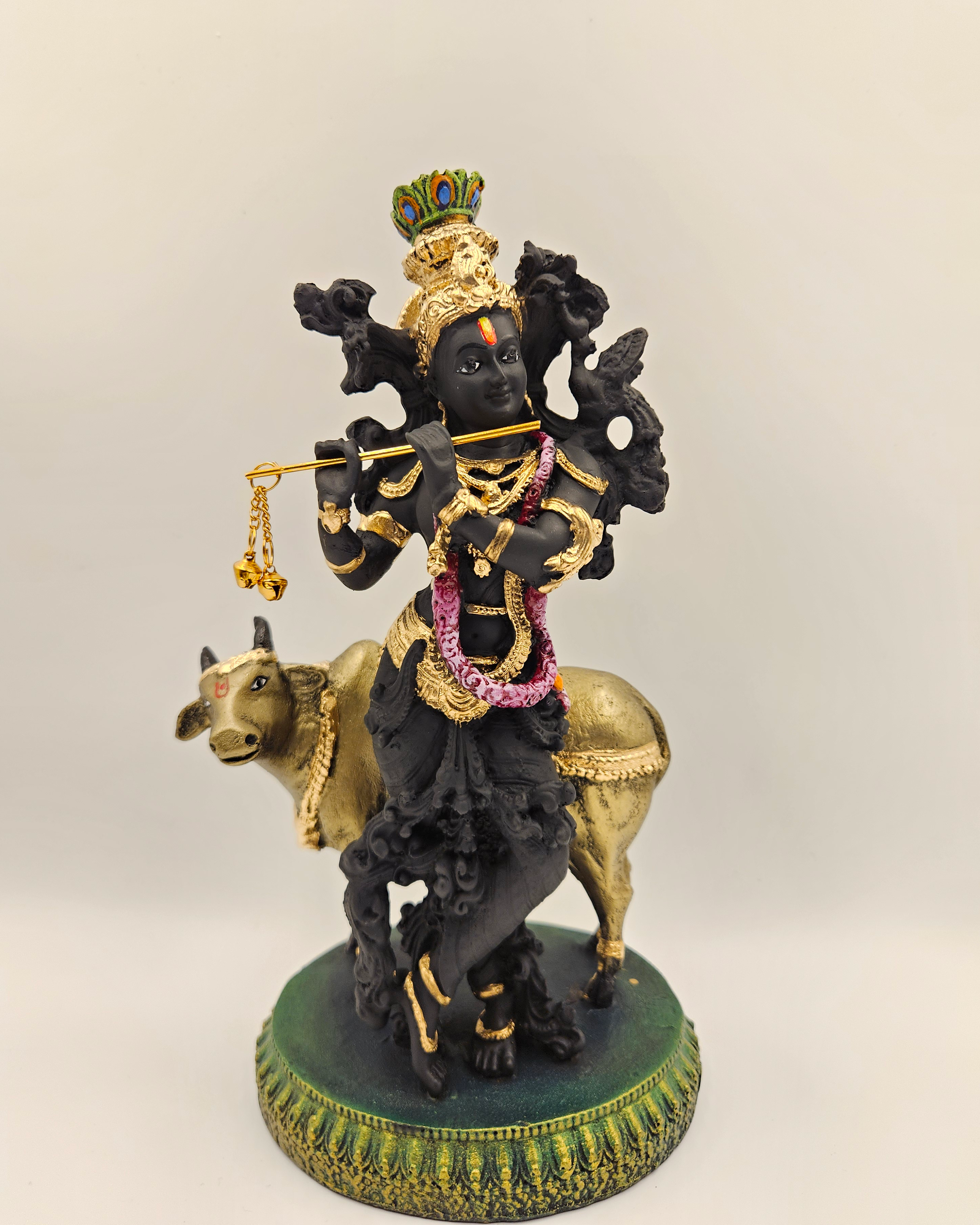 Krishna with Cow | Idol | Spiritual Decor | Black
