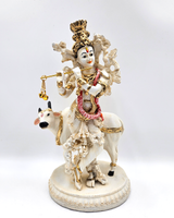 Krishna with Cow | Idol | Spiritual Decor | White