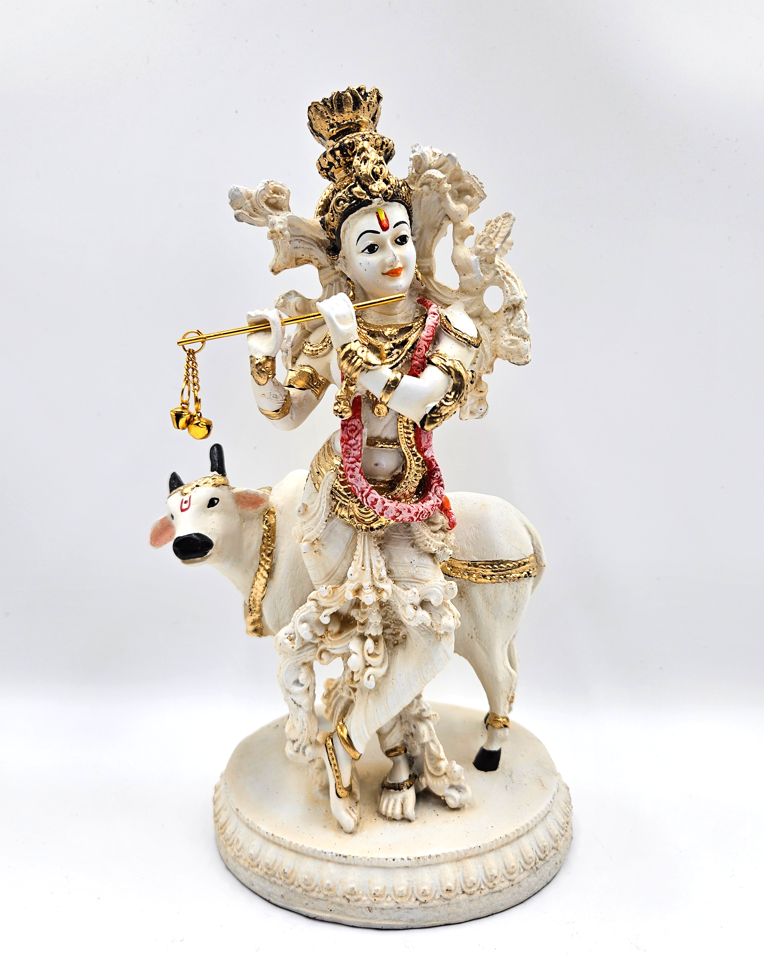 Krishna with Cow | Idol | Spiritual Decor | White