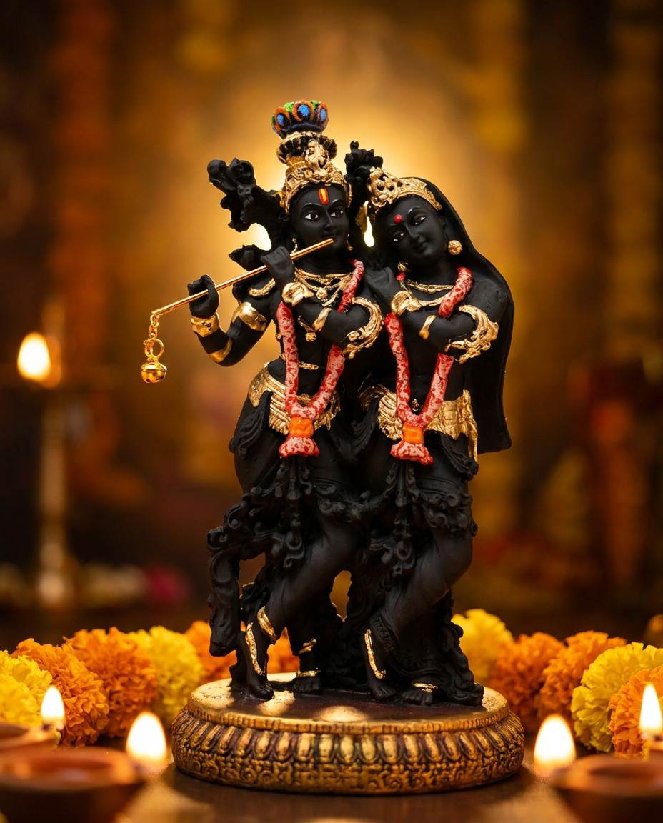 Radha Krishna | Idol | Spiritual Decor | Black