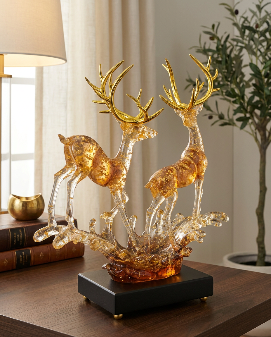 Luxury Crystal Deer Pair Figurines | Premium Home & Office Decor | Symbol of Grace, Harmony & Prosperity