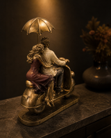 Couple Scooter with Umbrella | Figurine | Romantic Decor | Golden