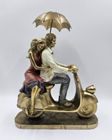 Couple Scooter with Umbrella | Figurine | Romantic Decor | Golden