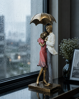 Couple Hug with Umbrella | Figurine | Romantic Decor | Pink White